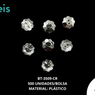 BOTON PLASTICO ESPEJO FLOR BT-3509-CR 13mm 500 PZ/PQT CRISTAL