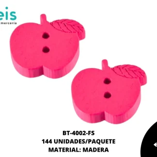 BTN MADERA MANZANA 15mm REF: #009 FUCSIA 144 u/pqt