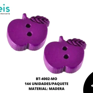 BTN MADERA MANZANA 15mm REF: #009 MORADO 144 u/pqt
