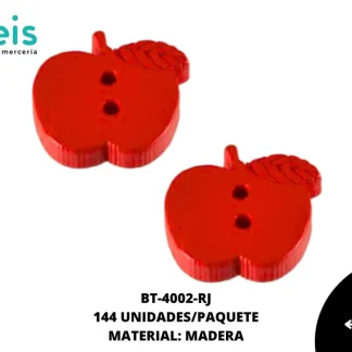 BTN MADERA MANZANA 15mm REF: #009 ROJO 144 u/pqt