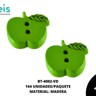 BTN MADERA MANZANA 15mm REF: #009 VERDE 144 u/pqt