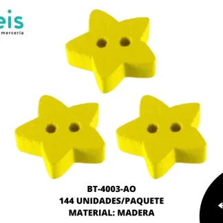 BTN MADERA ESTRELLA 15mm REF: #26 AMARILLO 144 u/pqt
