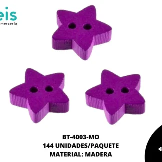 BTN MADERA ESTRELLA 15mm REF: #26 MORADO 144 u/pqt