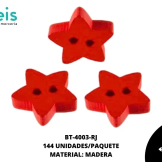 BTN MADERA ESTRELLA 15mm REF: #26 ROJO 144 u/pqt
