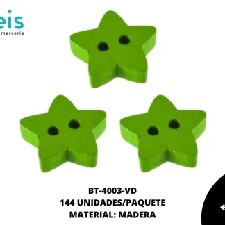 BTN MADERA ESTRELLA 15mm REF: #26 VERDE 144 u/pqt