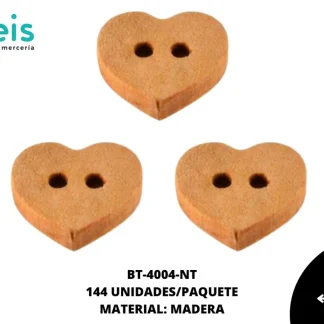 BTN MADERA CORAZON 15mm REF: #25 NATURAL 144 u/pqt