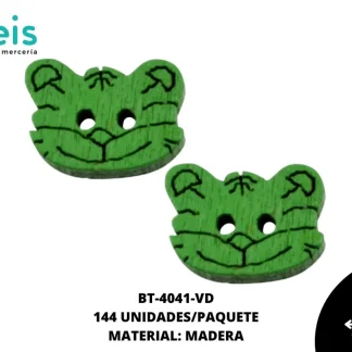 BOTON MADERA INFANTIL. TIGRE 9 mm REF: 1 VERDE 144 u/pqt