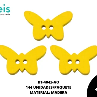 BOTON MADERA INFANTIL. MARIPOSA 10mm REF: 2 AMARILLO 144 u/pqt
