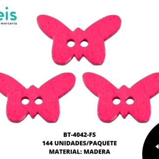 BOTON MADERA INFANTIL. MARIPOSA 10mm REF: 2 FUCSIA 144 u/pqt