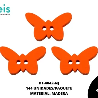 BOTON MADERA INFANTIL. MARIPOSA 10mm REF: 2 NARANJA 144 u/pqt