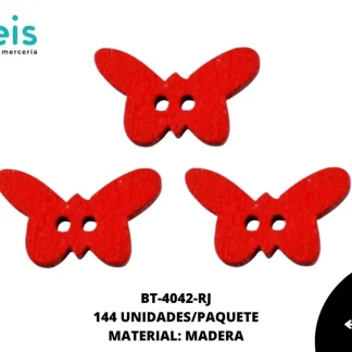 BOTON MADERA INFANTIL. MARIPOSA 10mm REF: 2 ROJO 144 u/pqt