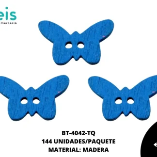 BOTON MADERA INFANTIL. MARIPOSA 10mm REF: 2 TURQUESA 144 u/pqt