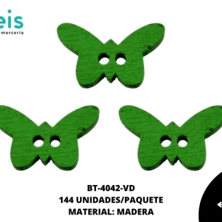 BOTON MADERA INFANTIL. MARIPOSA 10mm REF: 2 VERDE 144 u/pqt