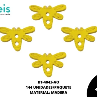 BOTON MADERA INFANTIL. LIBELULA 11mm REF: 4 AMARILLO 144 u/pqt
