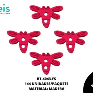BOTON MADERA INFANTIL. LIBELULA 11mm REF: 4 FUCSIA 144 u/pqt