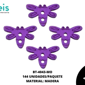 BOTON MADERA INFANTIL. LIBELULA 11mm REF: 4 MORADO 144 u/pqt