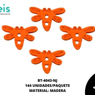 BOTON MADERA INFANTIL. LIBELULA 11mm REF: 4 NARANJA 144 u/pqt