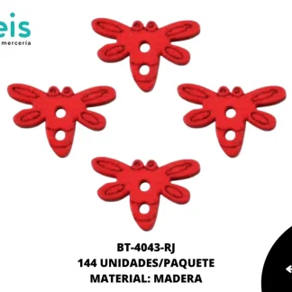 BOTON MADERA INFANTIL. LIBELULA 11mm REF: 4 ROJO 144 u/pqt