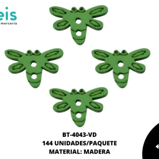 BOTON MADERA INFANTIL. LIBELULA 11mm REF: 4 VERDE 144 u/pqt
