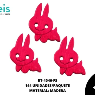 BOTON MADERA INFANTIL. CONEJO 16mm REF: 6 FUCSIA 144 u/pqt