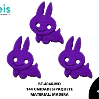 BOTON MADERA INFANTIL. CONEJO 16mm REF: 6 MORADO 144 u/pqt