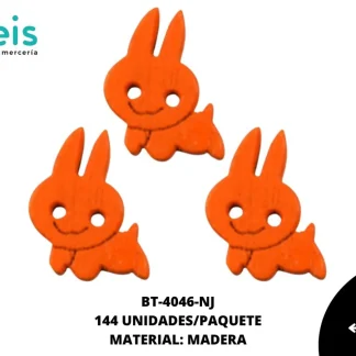BOTON MADERA INFANTIL. CONEJO 16mm REF: 6 NARANJA 144 u/pqt