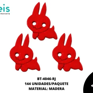 BOTON MADERA INFANTIL. CONEJO 16mm REF: 6 ROJO 144 u/pqt