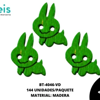 BOTON MADERA INFANTIL. CONEJO 16mm REF: 6 VERDE 144 u/pqt