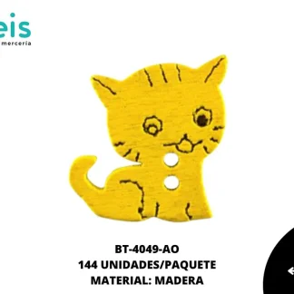 BOTON MADERA INFANTIL. GATO 16mm REF: 7 AMARILLO 144 u/pqt