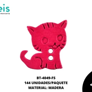 BOTON MADERA INFANTIL. GATO 16mm REF: 7 FUCSIA 144 u/pqt