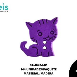 BOTON MADERA INFANTIL. GATO 16mm REF: 7 MORADO 144 u/pqt