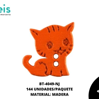 BOTON MADERA INFANTIL. GATO 16mm REF: 7 NARANJA 144 u/pqt