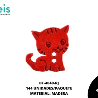 BOTON MADERA INFANTIL. GATO 16mm REF: 7 ROJO 144 u/pqt