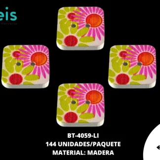 BOTON MADERA ESTAMPADO CUADRO 2H 36L(23mm) LIMON 144 u/pqt