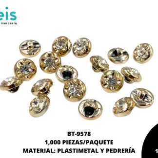 BOTON PIEDRA Y PERLA ESTRELLA BT-9578 18L (11.5mm) 1,000 PZ/PQT DORADO