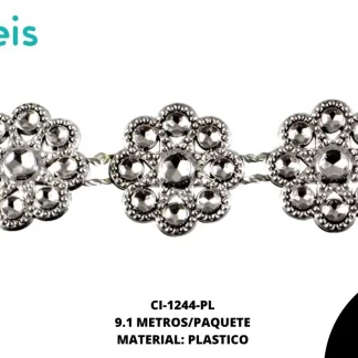 STRASS PLAST FLORX8 REF: A78 PLATA 9.0 m/pqt