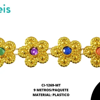 STRASS PLAST PIEDRA FLOR DO REF:S011-D MULTICOLOR 9 m/pqt
