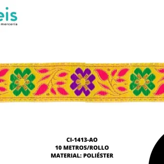 GALON HINDU FLORES 33MM REF: B13B13 AMARILLO 10 METROS/ROLLO