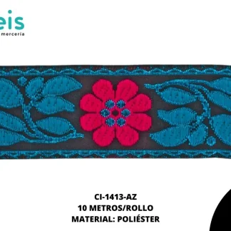GALON HINDU FLORES 33MM REF: B13B13 AZUL10 METROS/ROLLO