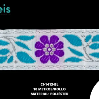 GALON HINDU FLORES 33MM REF: B13B13 BLANCO 10 METROS/ROLLO