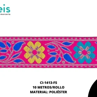 GALON HINDU FLORES 33MM REF: B13B13 FIUSHA 10 METROS/ROLLO
