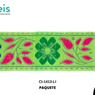 GALON HINDU FLORES 33MM REF: B13B13 LIMON 10 METROS/ROLLO