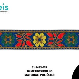 GALON HINDU FLORES 33MM REF: B13B13 MARINO 10 METROS/ROLLO