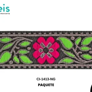 GALON HINDU FLORES 33MM REF: B13B13 NEGRO 10 METROS/ROLLO