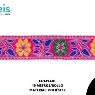 GALON HINDU FLORES 33MM REF: B13B13 ROSA FUERTE 10 METROS/ROLLO