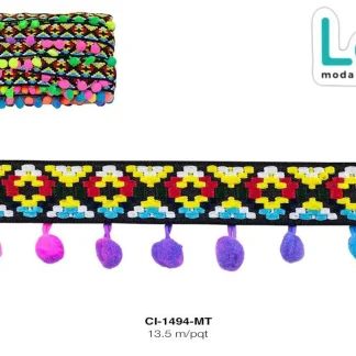 GALON POMPOM MULTICOLOR REF: 11244 13.5 MTS