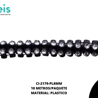 CORDON STRASS PLASTICO 8MM REF:11 PLATA 10M/PQT