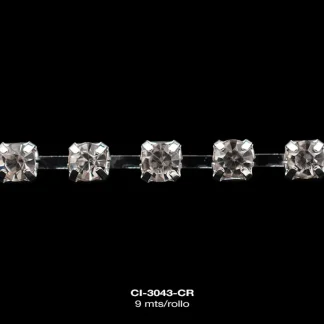 STRASS METAL LATON P/VIDRIO PL 1L REF: 12SS 3mm CRISTAL 9 m/rollo