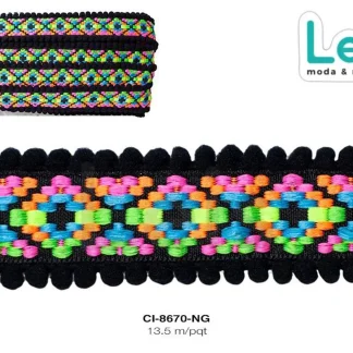 MILLARE GALON POM NEGRO MULTICOLOR 15 YARDAS/PAQUETE