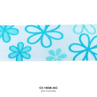 CINTA FAYA POPOTILLO FLOR BL 2.5cm AZUL CELESTE 23 M/ROLLO